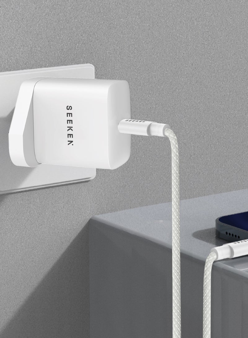 SEEKEN 25W Fast Charger Bundle with USB‑C to Lightning Cable (1M Braided), PD Wall Charger Adapter, Fast Charging for iPhone & iPad - Image 2