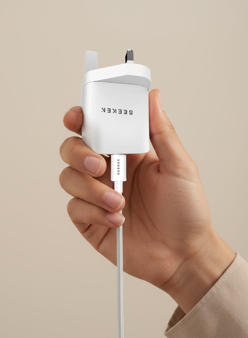 SEEKEN 25W Fast Charger Bundle with USB‑C to Lightning Cable (1M Braided), PD Wall Charger Adapter, Fast Charging for iPhone & iPad - Image 3
