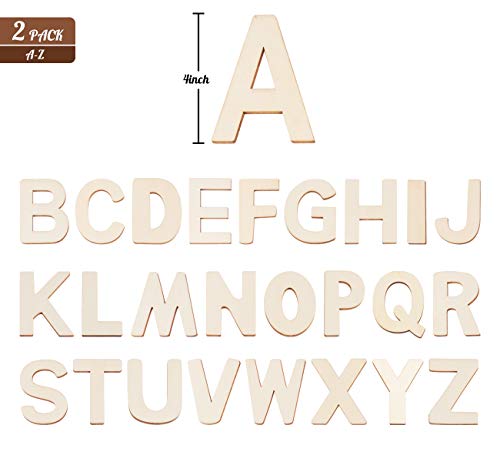 ilauke 4" Wooden Letters - 52 Pcs Wood Alphabet for Crafts, Sign Decoration, Unfinished Wood for Painting/Wall Decor/Letter Board/DIY - Image 3