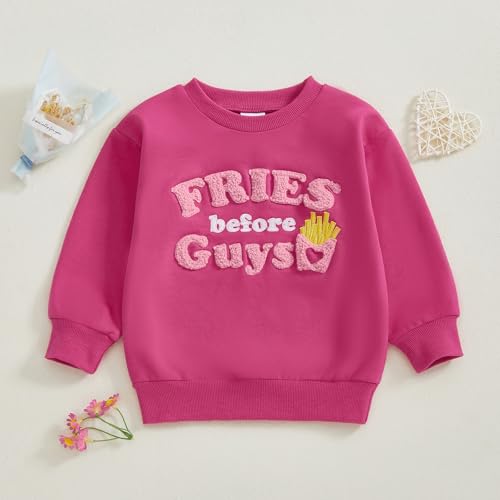 ZyHwShine Toddler Baby Girl Valentines Outfit Letter Embroidery Sweatshirt Crewneck Pullover Long Sleeve Sweater Clothes (fries before guys-Purple, 3-4 Years) - Image 3