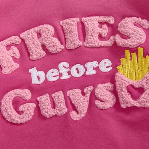 ZyHwShine Toddler Baby Girl Valentines Outfit Letter Embroidery Sweatshirt Crewneck Pullover Long Sleeve Sweater Clothes (fries before guys-Purple, 3-4 Years) - Image 5