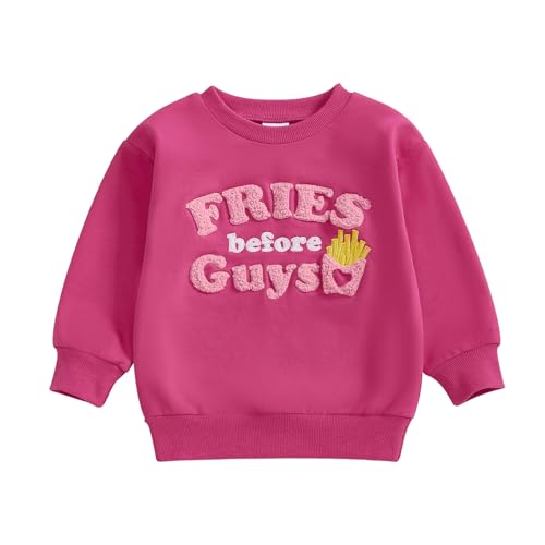 ZyHwShine Toddler Baby Girl Valentines Outfit Letter Embroidery Sweatshirt Crewneck Pullover Long Sleeve Sweater Clothes (fries before guys-Purple, 3-4 Years) - Image 1