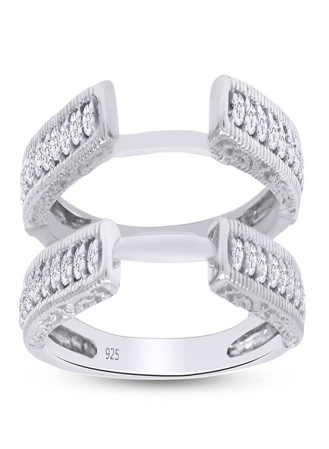 AFFY Engagement Wedding Ring for Women, Cathedral Ring Guard Enhancer With Lab Grown Diamond Or White Cubic Zirconia Ring In 14K Gold Over Sterling Silver Gift For Her, Ring Size-7, White Gold - Image 1