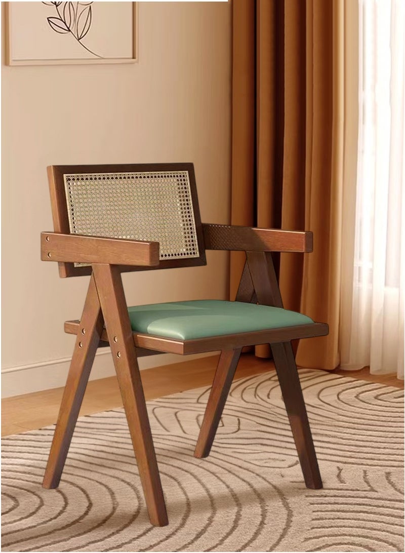 شو وو كرسي أخضر عتيق - مسند ظهر مزخرف من جلد البولي يوريثان الناعم، مثالي للمنزل/المكتب/المقهى، 51×53×83 سم - Image 1