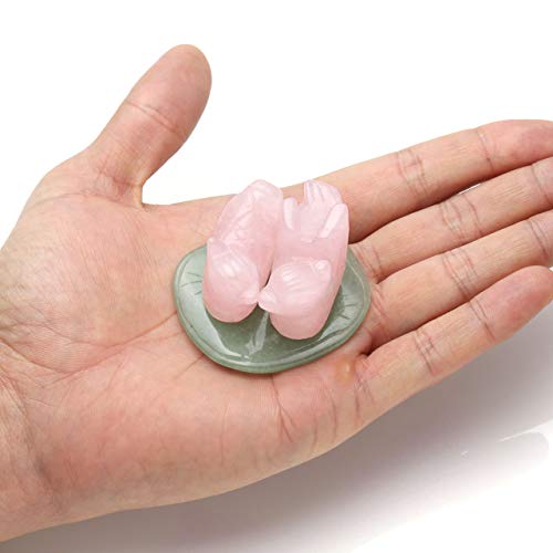 CrystalTears Rose Quartz Mandarin Ducks Love Birds on Lotus Leaf Green Aventurine Fengshui Figurines with Box Gift Valentines Day Gift - Image 4