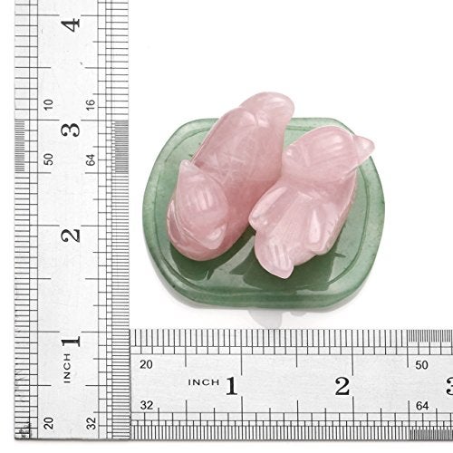 CrystalTears Rose Quartz Mandarin Ducks Love Birds on Lotus Leaf Green Aventurine Fengshui Figurines with Box Gift Valentines Day Gift - Image 3