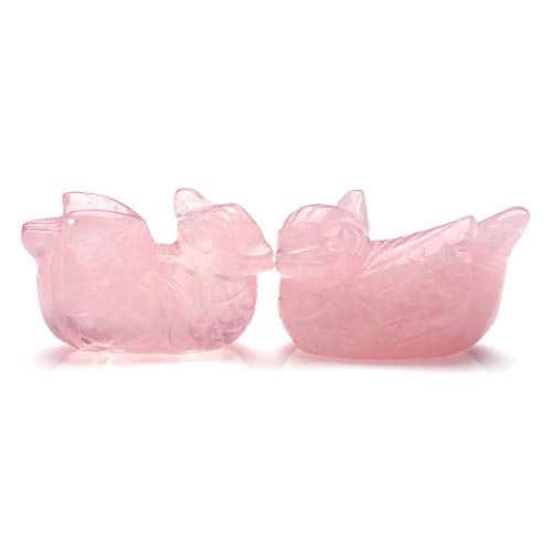 CrystalTears Rose Quartz Mandarin Ducks Love Birds on Lotus Leaf Green Aventurine Fengshui Figurines with Box Gift Valentines Day Gift - Image 5