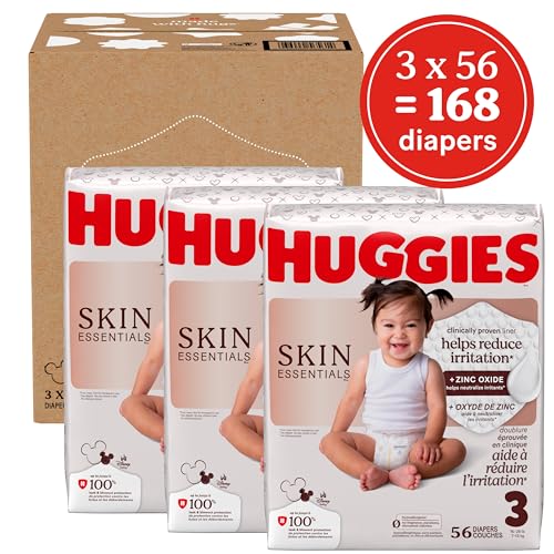 Huggies Size 3 Diapers, Skin Essentials Baby Diapers, Size 3 (16-28 lbs), 168 Count (3 Packs of 56), Packaging May Vary - Image 2