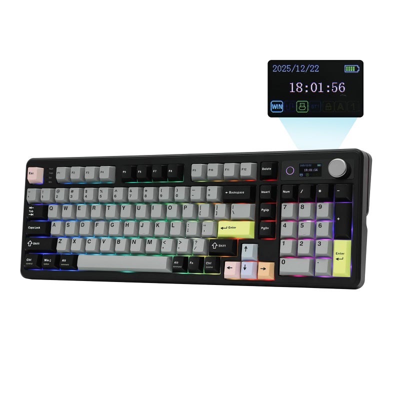 EPOMAKER TH99 PRO 96% Mechanical Keyboard with Screen & Knob, 10000mAh, 2.4Ghz/BT, Hot Swap, Custom Driver, RGB Backlight, PBT Keycap, Wireless Gaming Keyboard for PC/Mac (Black, Creamy Jade) - Image 1