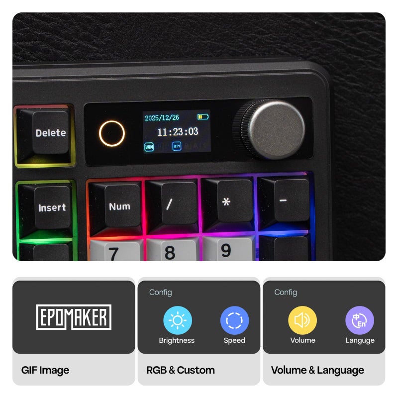 EPOMAKER TH99 PRO 96% Mechanical Keyboard with Screen & Knob, 10000mAh, 2.4Ghz/BT, Hot Swap, Custom Driver, RGB Backlight, PBT Keycap, Wireless Gaming Keyboard for PC/Mac (Black, Creamy Jade) - Image 3