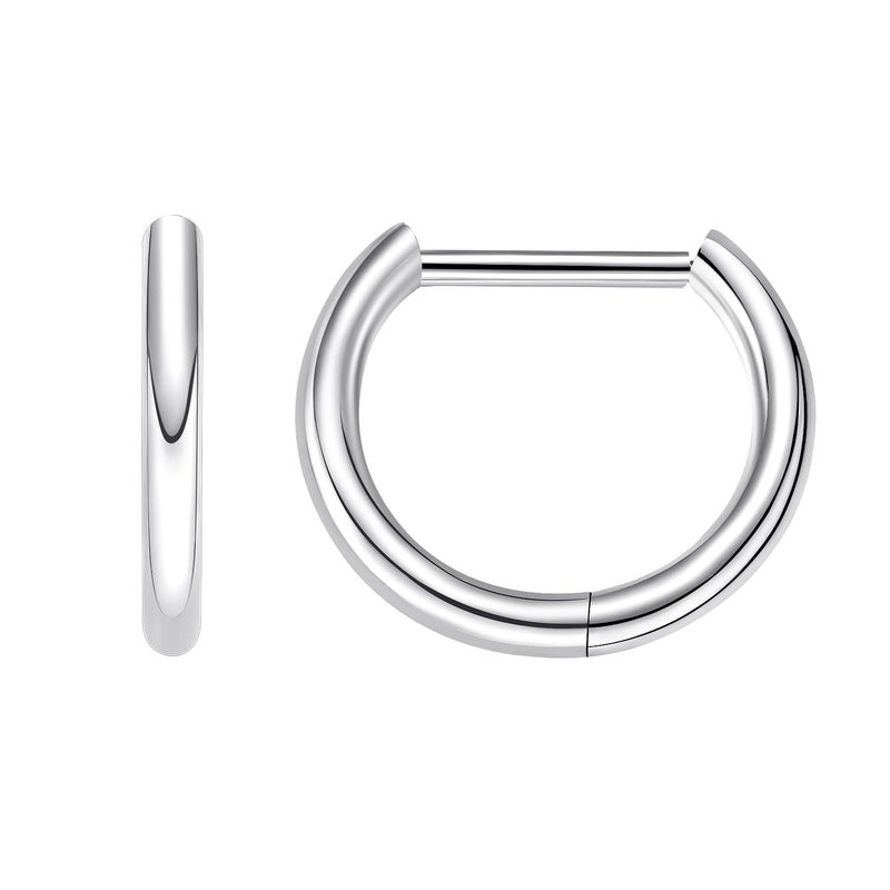 VOJO G23 Titanium Silver Hoop Earrings Small Huggie Earrings Hinged Lobe Cartilage 16G for Sensitive Ears (Silver,16G 10mm) - Image 1