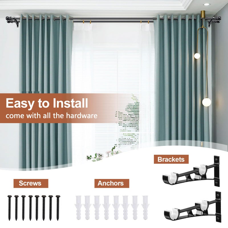 CALCHELE Double Curtain Rods for windows, 1 Inch Diameter double rod curtain rods Heavy Duty Decorative Drapery Rod for Windows 28 to 42 Inch Black - Image 5
