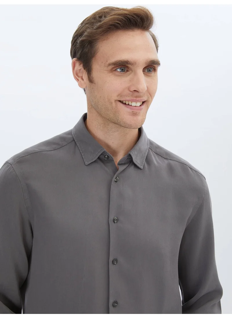 Kip Anthracite Plain Regular Fit Woven Casual Shirt