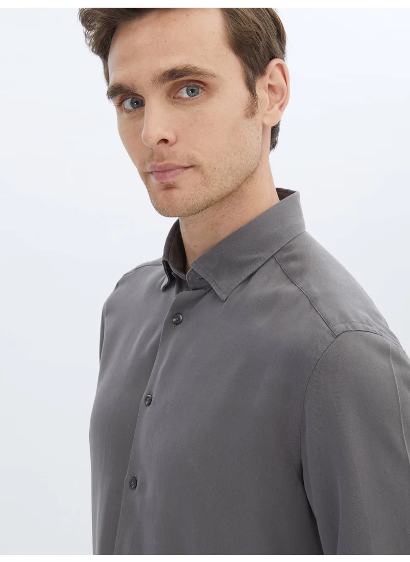 Kip Anthracite Plain Regular Fit Woven Casual Shirt
