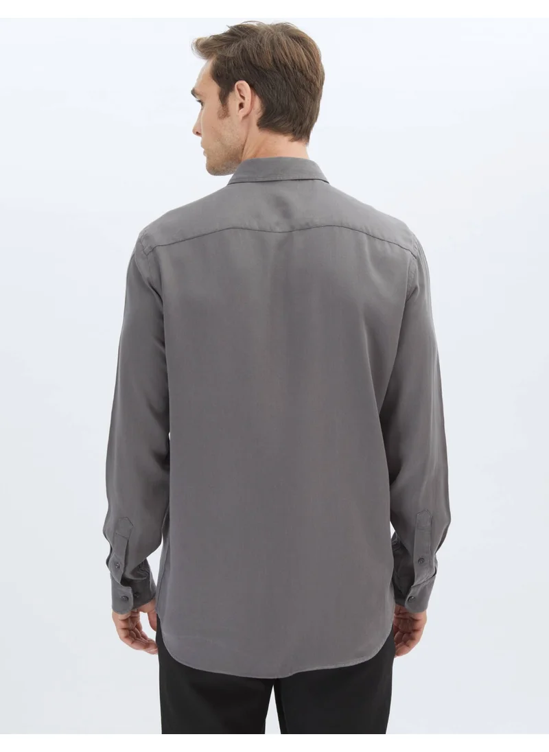 Kip Anthracite Plain Regular Fit Woven Casual Shirt