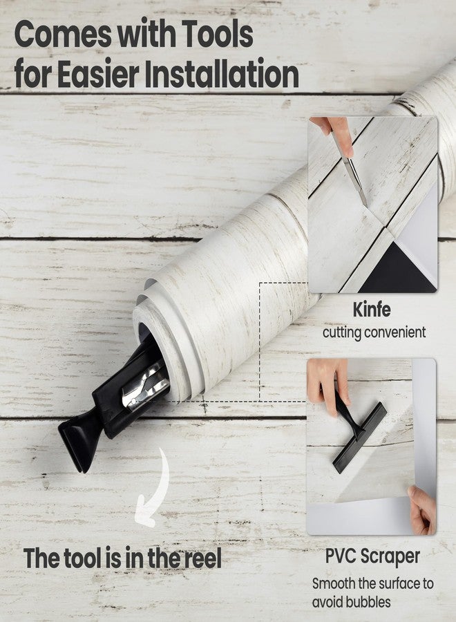 Abyssaly Peel and Stick Wallpaper with Tools 17.7" X 118" - White Gray Wood Contact Paper Shiplap Wall Paper Self-Adhesive Removable Decorative Wall Covering - Vintage Wood Plank Film for Home Decoration - Image 2