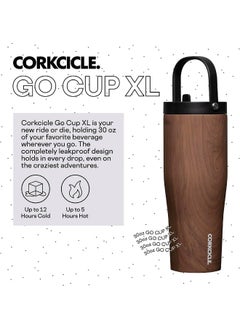 CORKCICLE Corkcicle Go Cup XL Insulated Tumbler with Lid and Straw, Walnut Wood, 30 oz – Reusable Water Bottle Keeps Beverages Cold for 12hrs – Cupholder Friendly Tumbler, Leak-Proof Design  - Image 2