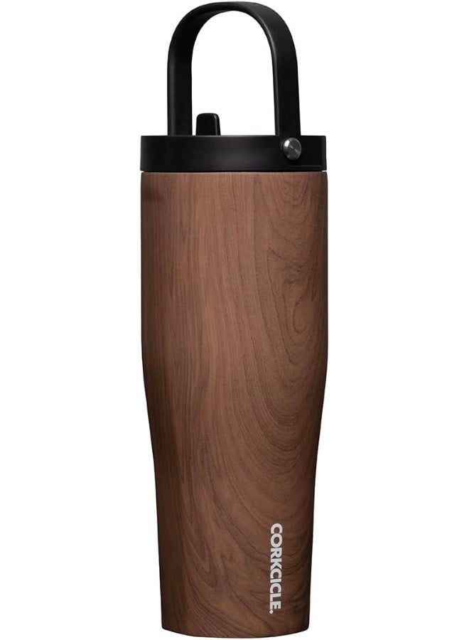 CORKCICLE كوب كوركسيكل جو XL معزول مع غطاء وقشة، خشب الجوز، 30 أونصة – زجاجة ماء قابلة لإعادة الاستخدام تحافظ على المشروبات باردة لمدة 12 ساعة – كوب صديق لحامل الأكواب، تصميم مانع للتسرب - Image 1