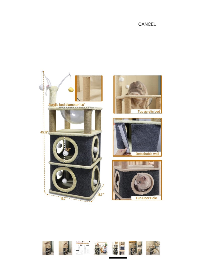 A.M 3-Story Cat House, Large Cat House for Indoor Cats Covered Cat Cave with Hideaway, Acrylic semi-Circular Bed, Foldable Cat Cube Condos Kitten Beds & Furniture for Multiple Small Pets - Image 3