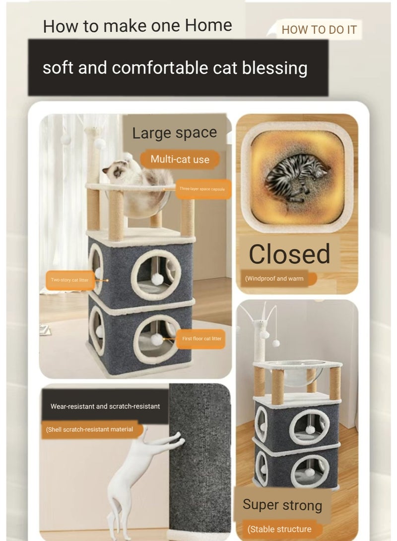 A.M 3-Story Cat House, Large Cat House for Indoor Cats Covered Cat Cave with Hideaway, Acrylic semi-Circular Bed, Foldable Cat Cube Condos Kitten Beds & Furniture for Multiple Small Pets - Image 4