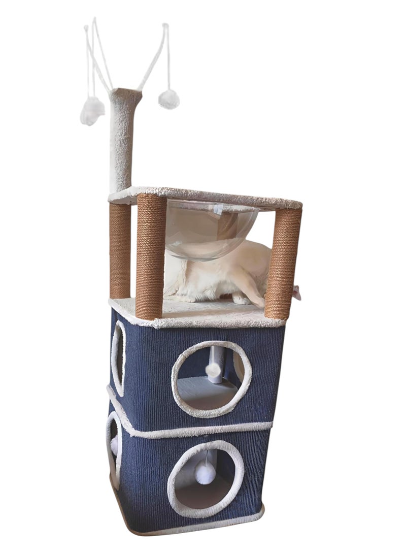 A.M 3-Story Cat House, Large Cat House for Indoor Cats Covered Cat Cave with Hideaway, Acrylic semi-Circular Bed, Foldable Cat Cube Condos Kitten Beds & Furniture for Multiple Small Pets - Image 1