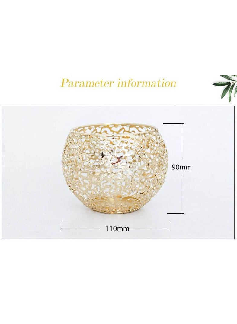 ARNOTEC Ramadan Modern Gold Electroplated Hollow Metal Candle Holder, Artistic Spherical Tealight Holder with Cut-Out Design for Table Centerpiece, Home & Festive Decor (11×11×9 cm) - Image 5