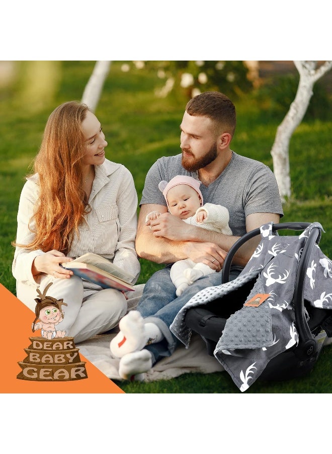 Dear Baby Gear Carseat Canopy, Antlers on Grey, Grey Minky - Image 3