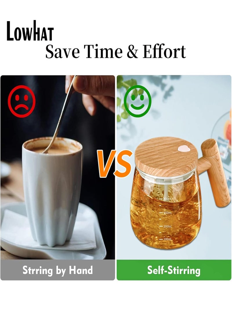 منخفض كوب ذاتي التحريك، كوب خلط كهربائي، كوب قهوة ذاتي التحريك مصنوع من زجاج البورسليكات العالي، كوب خلط قهوة دوار للاستخدام المنزلي والمكتب والسفر، مناسب لتحضير القهوة/الحليب/مسحوق البروتين - Image 5