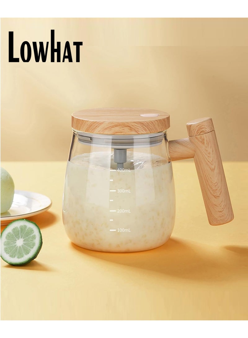 منخفض كوب ذاتي التحريك، كوب خلط كهربائي، كوب قهوة ذاتي التحريك مصنوع من زجاج البورسليكات العالي، كوب خلط قهوة دوار للاستخدام المنزلي والمكتب والسفر، مناسب لتحضير القهوة/الحليب/مسحوق البروتين - Image 1