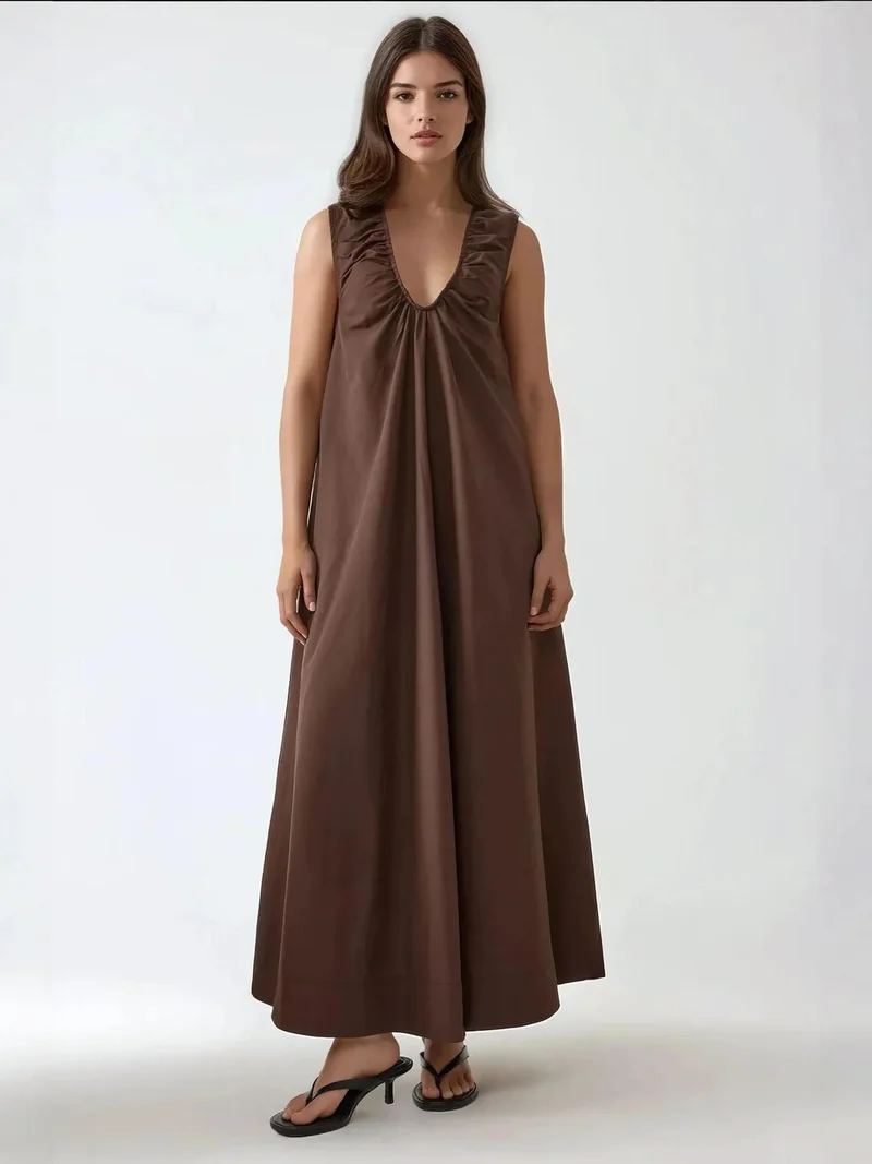 HICCUP Maxi Dress with U Collar