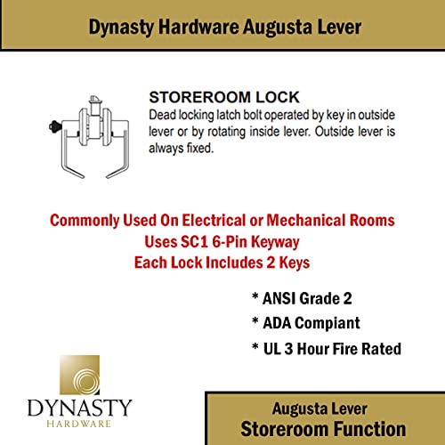 Dynasty Hardware Storeroom Door Lock Keyed Lever Lockset, ADA Compliant, Grade 2 Heavy Duty Locking Handle for Storage Room or Commercial Facility, Satin Chrome Finish, Model AUG-05-26D - Image 3