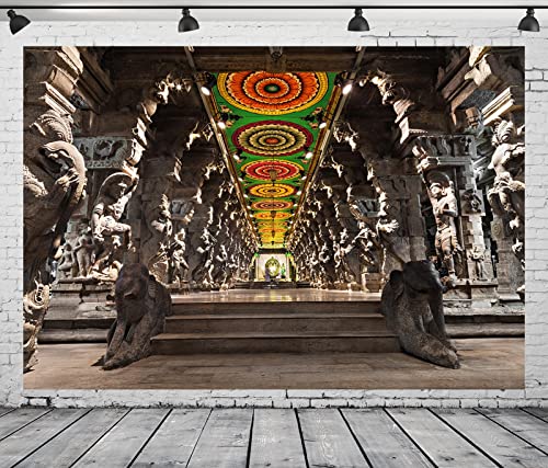 BELECO 7x5ft Fabric Indian Hindu Temple Backdrop Religious Hall of Thousands of Columns Ancient Temple Basrelief Statues India Background Kids Adults Portrait Shoot Photo Studio Props Wallpaper - Image 4