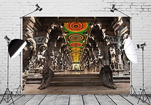 BELECO 7x5ft Fabric Indian Hindu Temple Backdrop Religious Hall of Thousands of Columns Ancient Temple Basrelief Statues India Background Kids Adults Portrait Shoot Photo Studio Props Wallpaper - Image 2