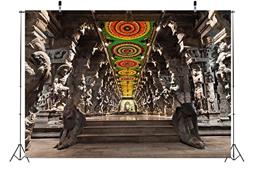 BELECO 7x5ft Fabric Indian Hindu Temple Backdrop Religious Hall of Thousands of Columns Ancient Temple Basrelief Statues India Background Kids Adults Portrait Shoot Photo Studio Props Wallpaper - Image 5