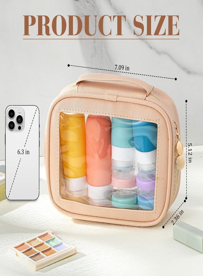 Kigeli 4 Pcs Clear Makeup Bags for Car Essential, Waterproof Clear Travel Toiletry Organizer Leather Makeup Bags with Handle Zipper, Small Cosmetic Pouch Set for Women Car Gift(Nude Color) - Image 2