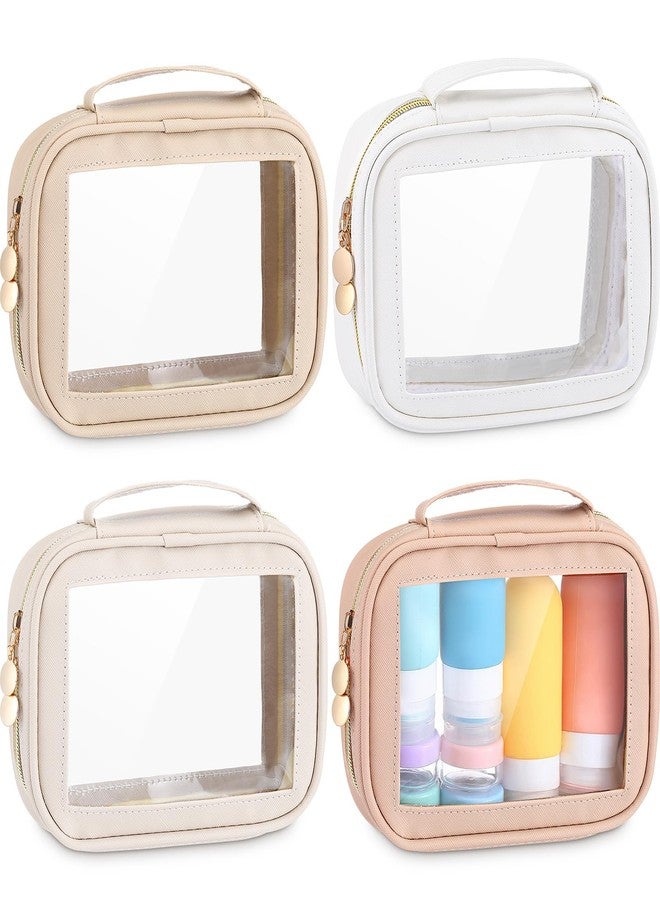 Kigeli 4 Pcs Clear Makeup Bags for Car Essential, Waterproof Clear Travel Toiletry Organizer Leather Makeup Bags with Handle Zipper, Small Cosmetic Pouch Set for Women Car Gift(Nude Color) - Image 1