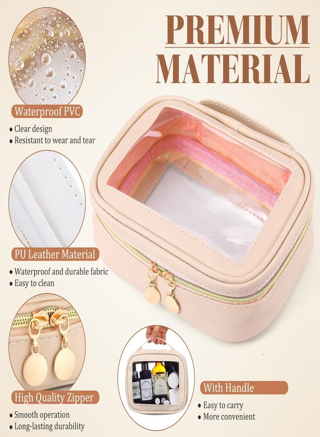 Kigeli 4 Pcs Clear Makeup Bags for Car Essential, Waterproof Clear Travel Toiletry Organizer Leather Makeup Bags with Handle Zipper, Small Cosmetic Pouch Set for Women Car Gift(Nude Color) - Image 3