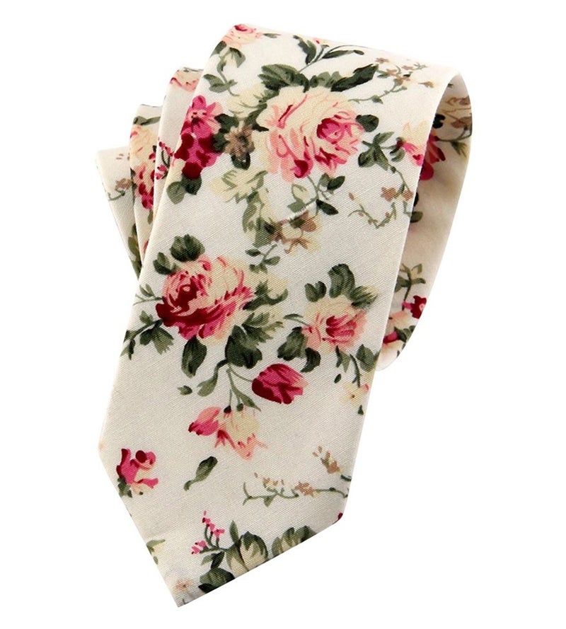 LEVAO-Men's Skinny Tie Floral Cotton Neck Ties for Men Mix3-A - Image 3