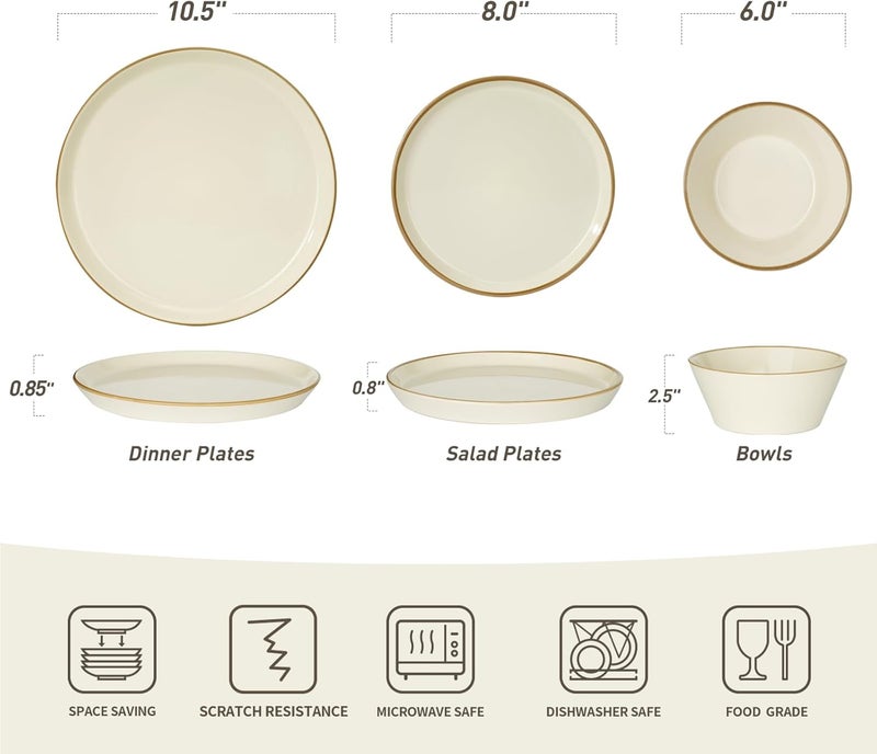 Famiware Saturn Dinnerware Sets Plates and Bowls Sets for 4 12 Pieces Stoneware Dish Set  Chip and Scratch Resistant Microwave and Dishwasher Safe Tableware Set Vanilla White with Rim - Image 2