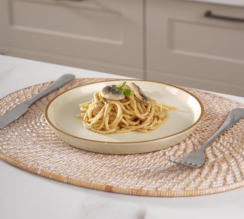 Famiware Saturn Dinnerware Sets Plates and Bowls Sets for 4 12 Pieces Stoneware Dish Set  Chip and Scratch Resistant Microwave and Dishwasher Safe Tableware Set Vanilla White with Rim - Image 4