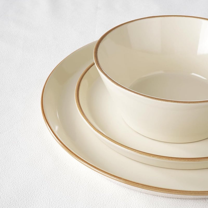 Famiware Saturn Dinnerware Sets Plates and Bowls Sets for 4 12 Pieces Stoneware Dish Set  Chip and Scratch Resistant Microwave and Dishwasher Safe Tableware Set Vanilla White with Rim - Image 3