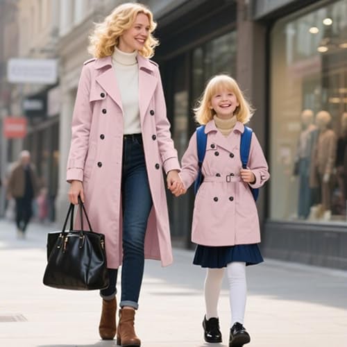 Betusline Girls Trench Coat Double Breasted Classic Lapel Belted Windproof Overcoat Outwear,2# Light Pink,13-14 Years = Tag 170 - Image 3