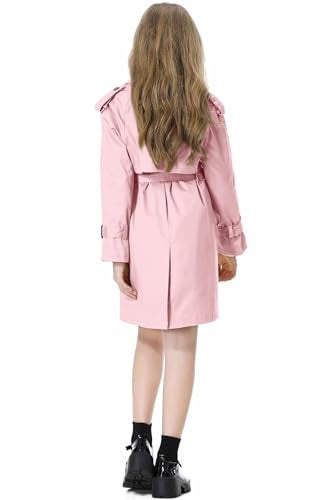 Betusline Girls Trench Coat Double Breasted Classic Lapel Belted Windproof Overcoat Outwear,2# Light Pink,13-14 Years = Tag 170 - Image 2
