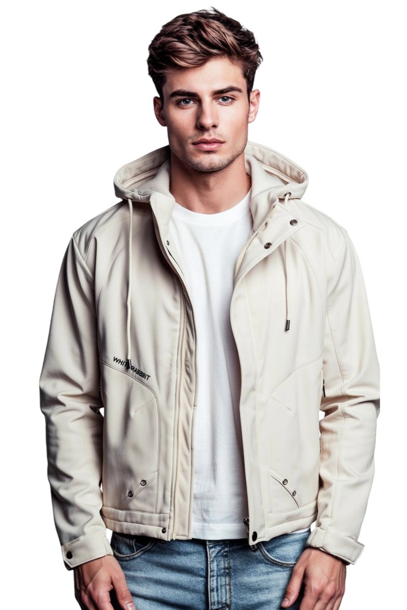 وايت رابيت جاكيت رجالي سوفت شيل مقاوم للماء من وايت رابيت – تصميم بغطاء رأس وسحاب كامل - Image 1