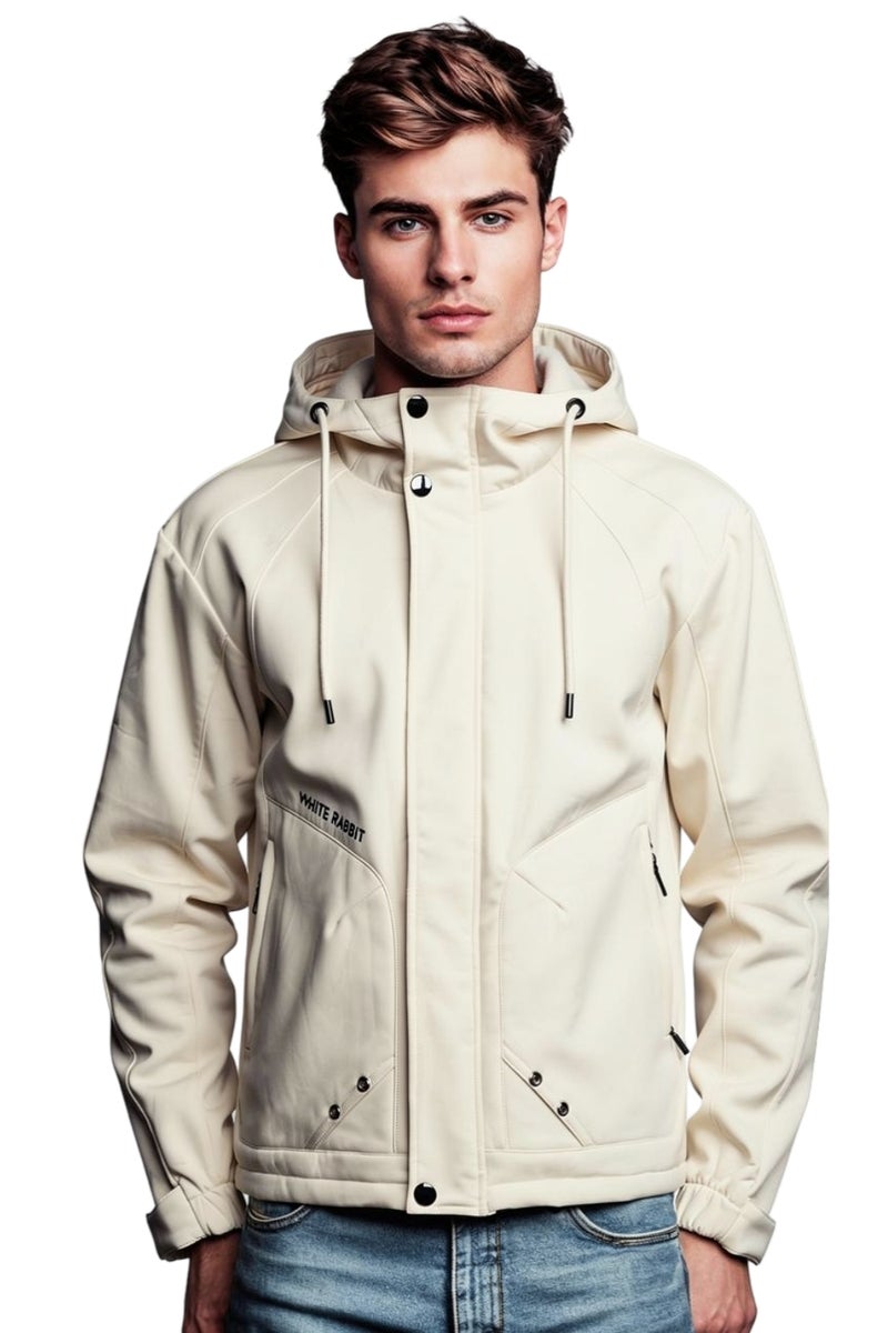 وايت رابيت جاكيت رجالي سوفت شيل مقاوم للماء من وايت رابيت – تصميم بغطاء رأس وسحاب كامل - Image 3