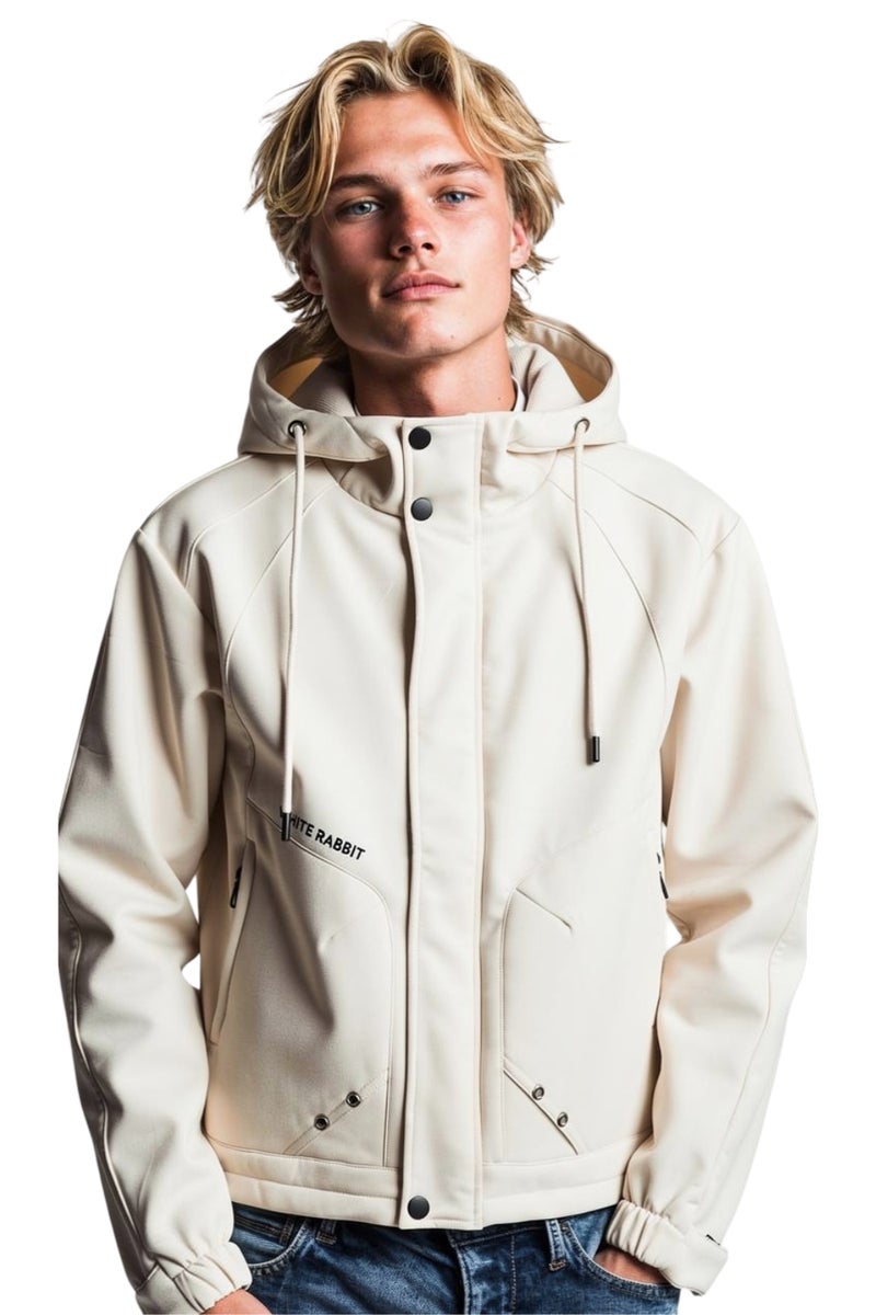 وايت رابيت جاكيت رجالي سوفت شيل مقاوم للماء من وايت رابيت – تصميم بغطاء رأس وسحاب كامل - Image 2