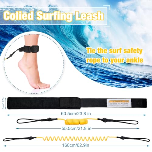 Sumind 2 Pieces Surf Board Leashes Coiled Leash Rope Paddle Board Surfboard Leash Compatible with SUP Surfing Leg Rope Leash Surf Straps Stay on Board Ankle Strap Ankle Accessory for Surfing (Orange) - Image 3
