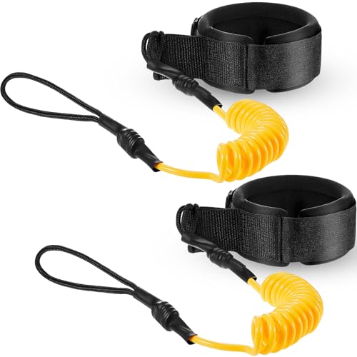 Sumind 2 Pieces Surf Board Leashes Coiled Leash Rope Paddle Board Surfboard Leash Compatible with SUP Surfing Leg Rope Leash Surf Straps Stay on Board Ankle Strap Ankle Accessory for Surfing (Orange) - Image 1