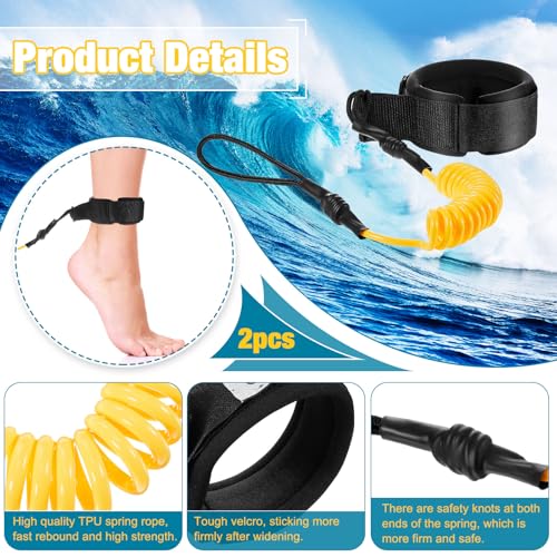 Sumind 2 Pieces Surf Board Leashes Coiled Leash Rope Paddle Board Surfboard Leash Compatible with SUP Surfing Leg Rope Leash Surf Straps Stay on Board Ankle Strap Ankle Accessory for Surfing (Orange) - Image 2