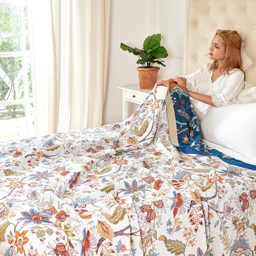 VANJOROY Boho Throw Blanket 100 Organic Cotton Breathable SkinFriendly Ultra Soft Bed Quilt Throw All Season Floral Farmhouse Dcor Luxury Blanket for Sofa Couch Chair and Gift 80 x 90 - Image 3